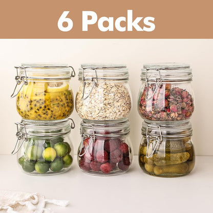 78oz Glass Food Storage Jars with Airtight Clamp Lids, 3 Pack Wide Mouth Large Kitchen Canisters for Flour, Cereal, Beans, Pasta and Canning, Square Mason Jar with Labels