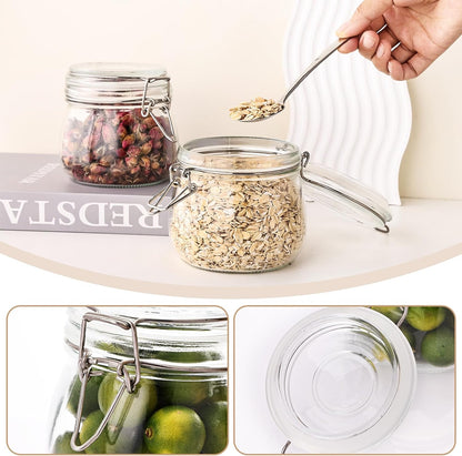 78oz Glass Food Storage Jars with Airtight Clamp Lids, 3 Pack Wide Mouth Large Kitchen Canisters for Flour, Cereal, Beans, Pasta and Canning, Square Mason Jar with Labels