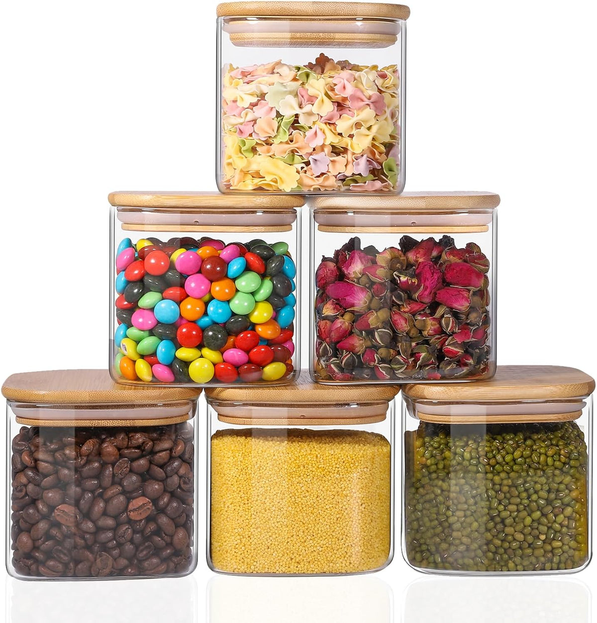 78oz Glass Food Storage Jars with Airtight Clamp Lids, 3 Pack Wide Mouth Large Kitchen Canisters for Flour, Cereal, Beans, Pasta and Canning, Square Mason Jar with Labels