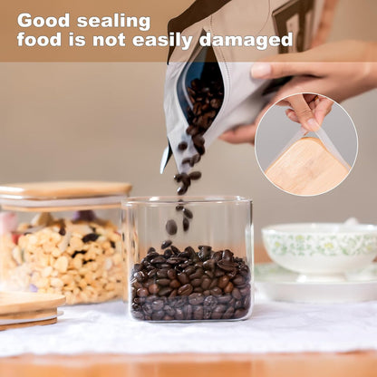78oz Glass Food Storage Jars with Airtight Clamp Lids, 3 Pack Wide Mouth Large Kitchen Canisters for Flour, Cereal, Beans, Pasta and Canning, Square Mason Jar with Labels