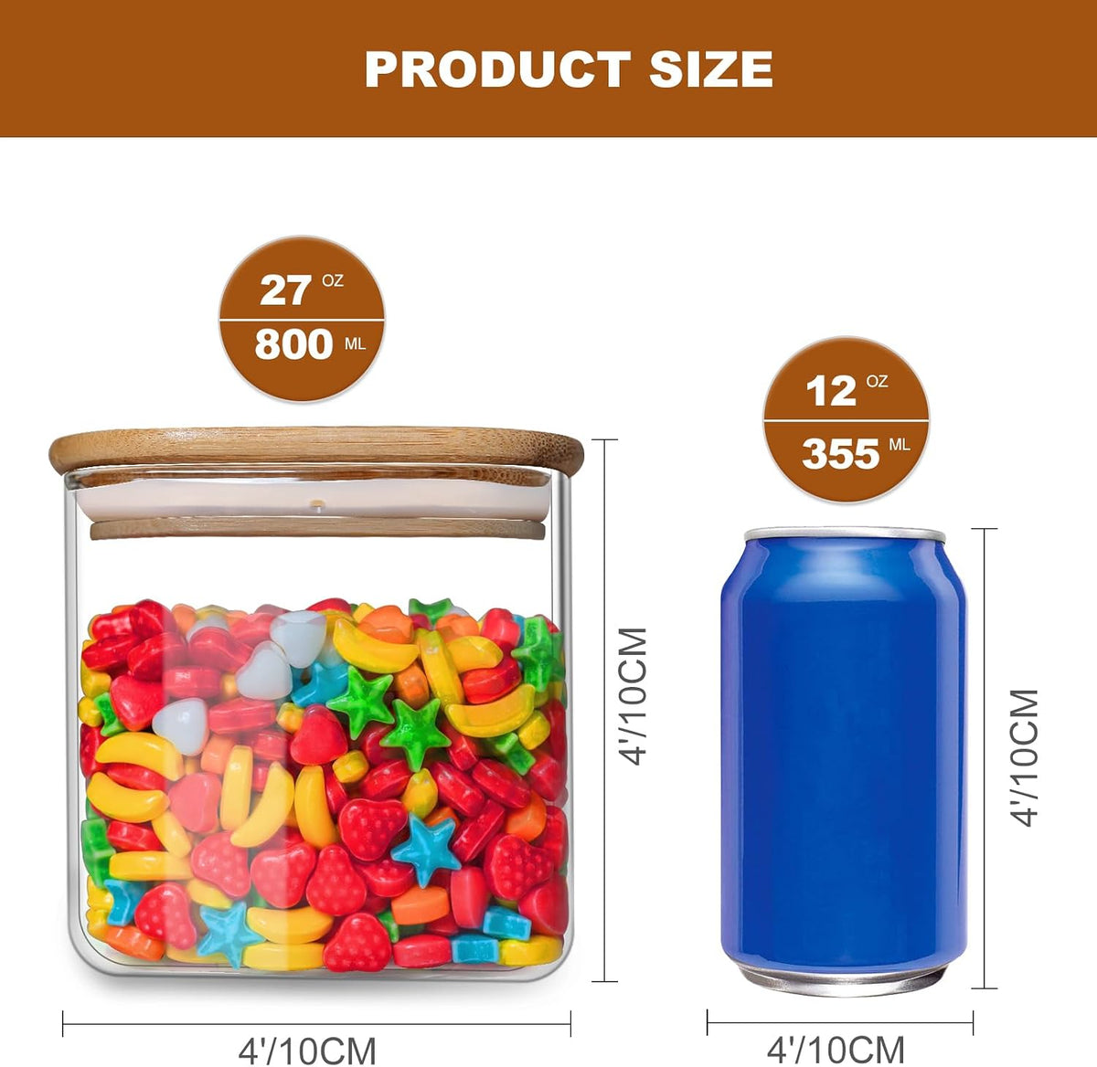 78oz Glass Food Storage Jars with Airtight Clamp Lids, 3 Pack Wide Mouth Large Kitchen Canisters for Flour, Cereal, Beans, Pasta and Canning, Square Mason Jar with Labels