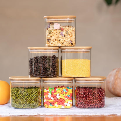 78oz Glass Food Storage Jars with Airtight Clamp Lids, 3 Pack Wide Mouth Large Kitchen Canisters for Flour, Cereal, Beans, Pasta and Canning, Square Mason Jar with Labels