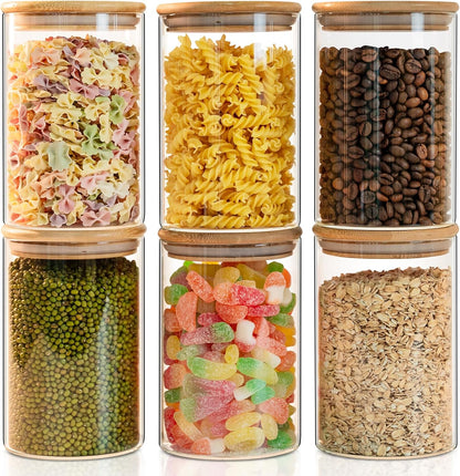 78oz Glass Food Storage Jars with Airtight Clamp Lids, 3 Pack Wide Mouth Large Kitchen Canisters for Flour, Cereal, Beans, Pasta and Canning, Square Mason Jar with Labels