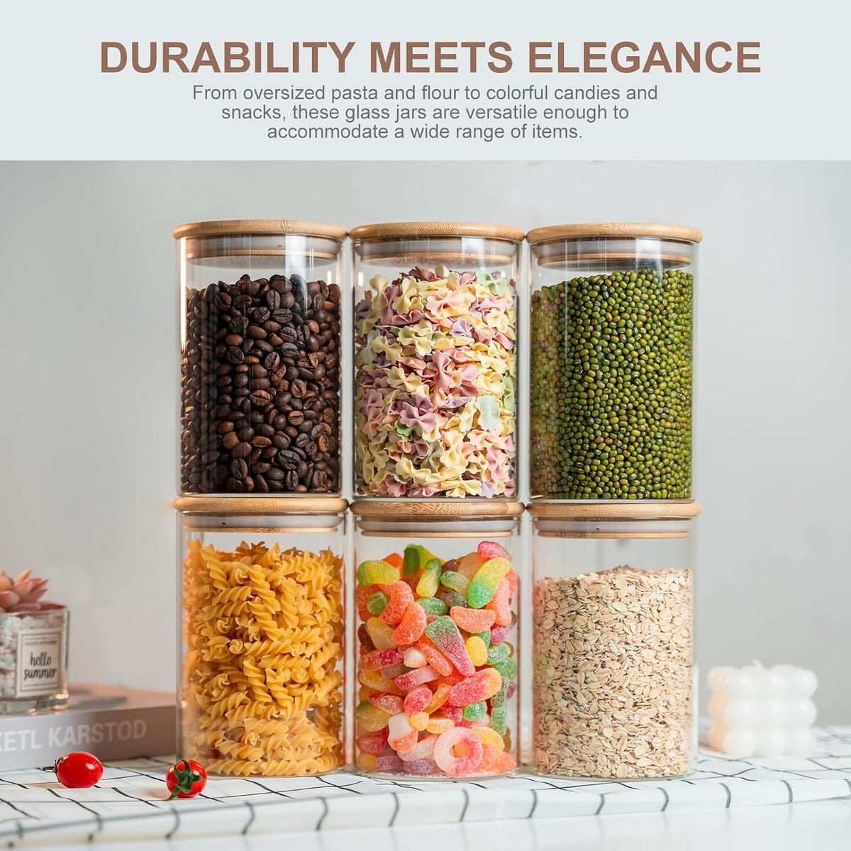 78oz Glass Food Storage Jars with Airtight Clamp Lids, 3 Pack Wide Mouth Large Kitchen Canisters for Flour, Cereal, Beans, Pasta and Canning, Square Mason Jar with Labels