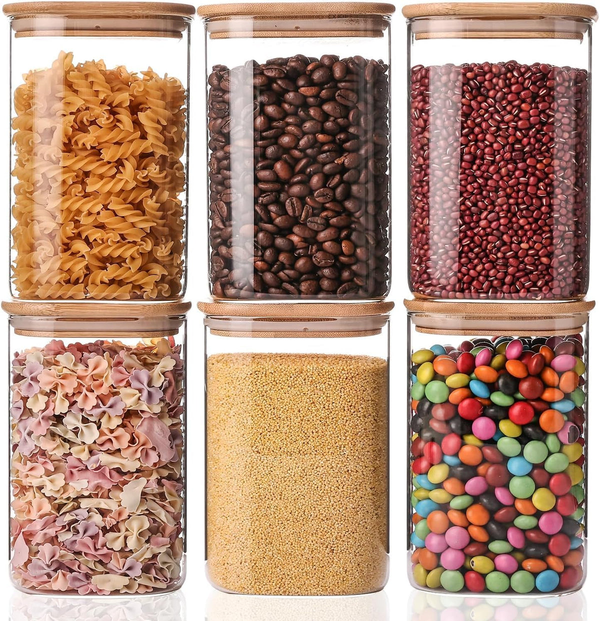 78oz Glass Food Storage Jars with Airtight Clamp Lids, 3 Pack Wide Mouth Large Kitchen Canisters for Flour, Cereal, Beans, Pasta and Canning, Square Mason Jar with Labels