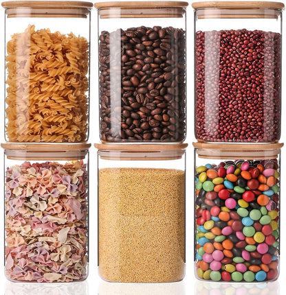 78oz Glass Food Storage Jars with Airtight Clamp Lids, 3 Pack Wide Mouth Large Kitchen Canisters for Flour, Cereal, Beans, Pasta and Canning, Square Mason Jar with Labels