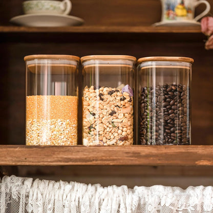 78oz Glass Food Storage Jars with Airtight Clamp Lids, 3 Pack Wide Mouth Large Kitchen Canisters for Flour, Cereal, Beans, Pasta and Canning, Square Mason Jar with Labels