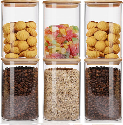 78oz Glass Food Storage Jars with Airtight Clamp Lids, 3 Pack Wide Mouth Large Kitchen Canisters for Flour, Cereal, Beans, Pasta and Canning, Square Mason Jar with Labels