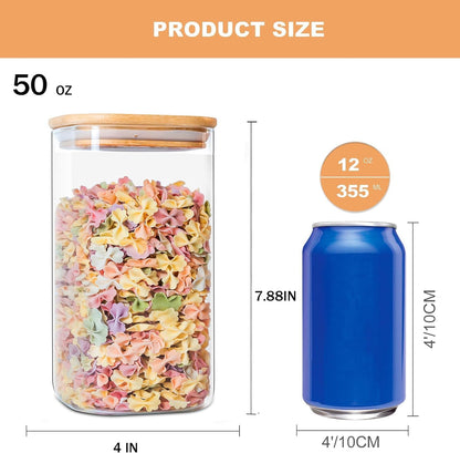 78oz Glass Food Storage Jars with Airtight Clamp Lids, 3 Pack Wide Mouth Large Kitchen Canisters for Flour, Cereal, Beans, Pasta and Canning, Square Mason Jar with Labels