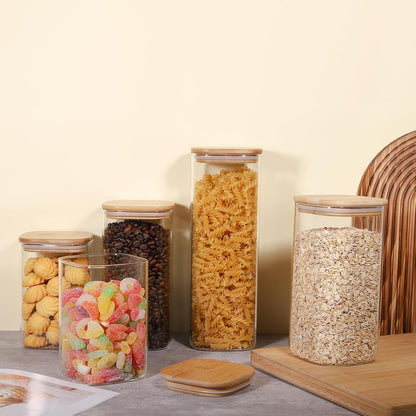 78oz Glass Food Storage Jars with Airtight Clamp Lids, 3 Pack Wide Mouth Large Kitchen Canisters for Flour, Cereal, Beans, Pasta and Canning, Square Mason Jar with Labels