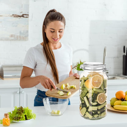 78oz Glass Food Storage Jars with Airtight Clamp Lids, 3 Pack Wide Mouth Large Kitchen Canisters for Flour, Cereal, Beans, Pasta and Canning, Square Mason Jar with Labels
