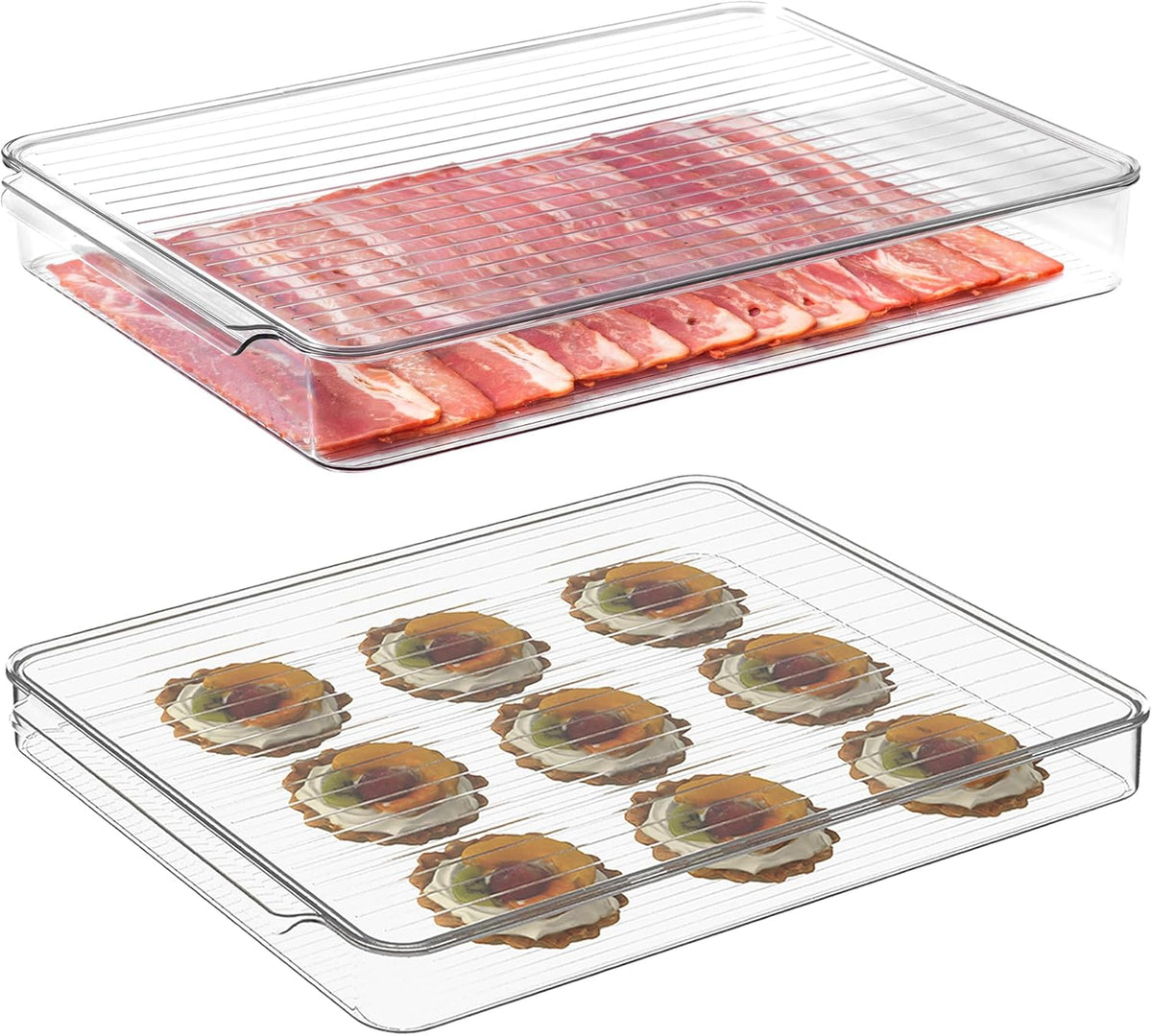 2 Pack Deli Meat Container for Fridge, Bacon Container with Lids for Refrigerator Fruit, Cold Cuts, Cheese Keeper Marinade Tray, Stackable Freezer Storage Containers
