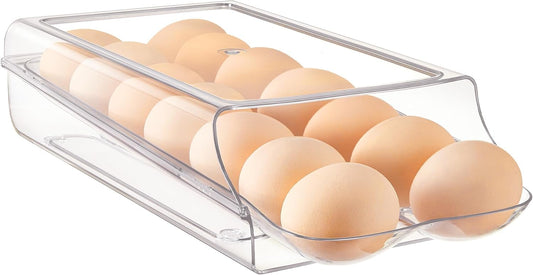 2 Pack Egg Holder for Fridge, Automatic Rolling Egg Container