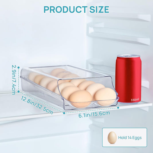 2 Pack Egg Holder for Fridge, Automatic Rolling Egg Container