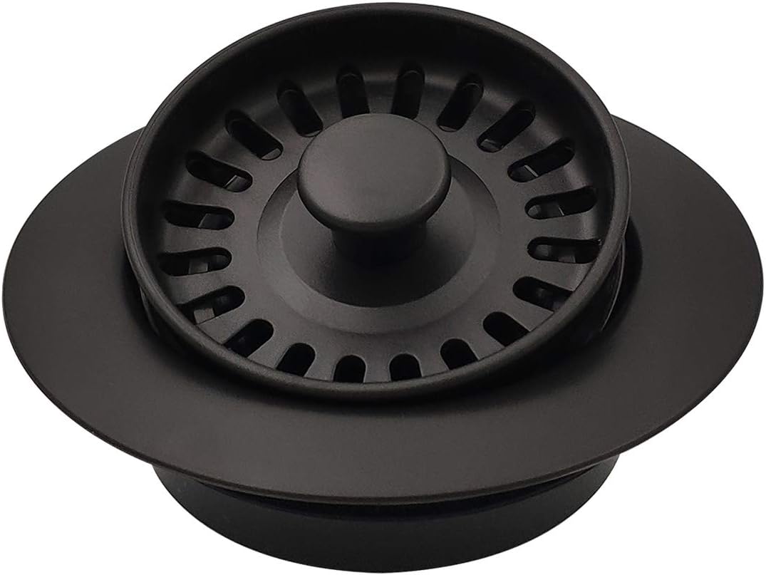 Garbage Disposal Strainer and Stopper with Decorative Disposal Flange in Black, Fit 3.5 Inch Standard Drain Hole