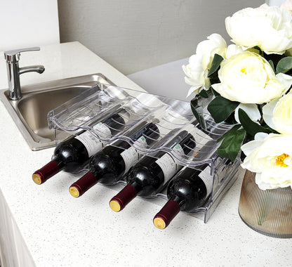 2 Pack Stackable Wine and Water Bottle Holder Free-Standing Fridge Wine Bottle Organizers Clear Plastic Water Bottle Holder for Cabinet,Refrigerator,Pantry,Kitchen Countertops,Holds 8 Bottles