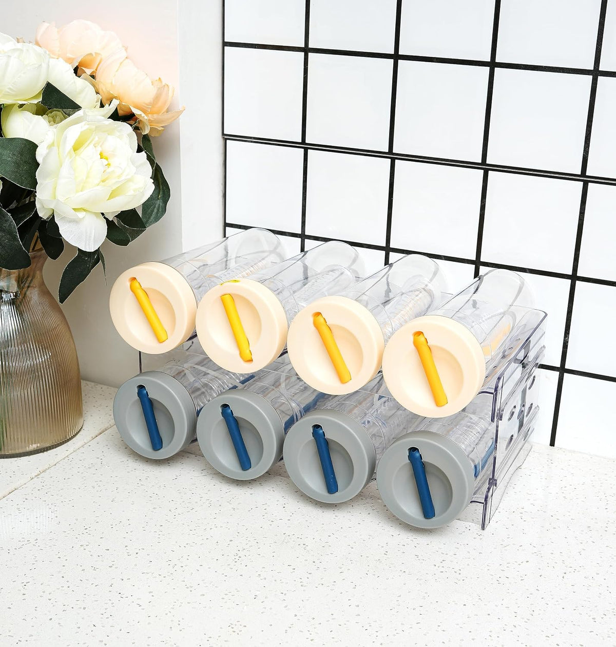 2 Pack Stackable Wine and Water Bottle Holder Free-Standing Fridge Wine Bottle Organizers Clear Plastic Water Bottle Holder for Cabinet,Refrigerator,Pantry,Kitchen Countertops,Holds 8 Bottles
