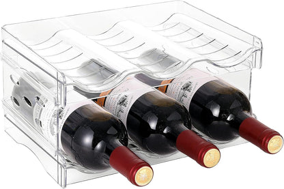 2 Pack Stackable Wine and Water Bottle Holder Free-Standing Fridge Wine Bottle Organizers Clear Plastic Water Bottle Holder for Cabinet,Refrigerator,Pantry,Kitchen Countertops,Holds 8 Bottles