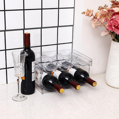 2 Pack Stackable Wine and Water Bottle Holder Free-Standing Fridge Wine Bottle Organizers Clear Plastic Water Bottle Holder for Cabinet,Refrigerator,Pantry,Kitchen Countertops,Holds 8 Bottles