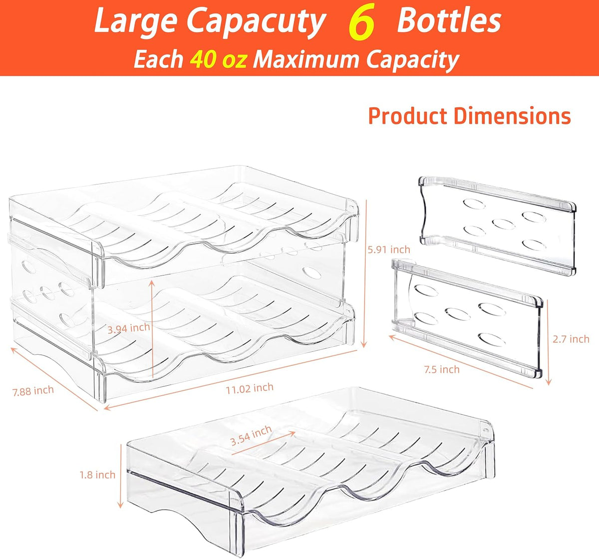 2 Pack Stackable Wine and Water Bottle Holder Free-Standing Fridge Wine Bottle Organizers Clear Plastic Water Bottle Holder for Cabinet,Refrigerator,Pantry,Kitchen Countertops,Holds 8 Bottles