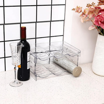 2 Pack Stackable Wine and Water Bottle Holder Free-Standing Fridge Wine Bottle Organizers Clear Plastic Water Bottle Holder for Cabinet,Refrigerator,Pantry,Kitchen Countertops,Holds 8 Bottles