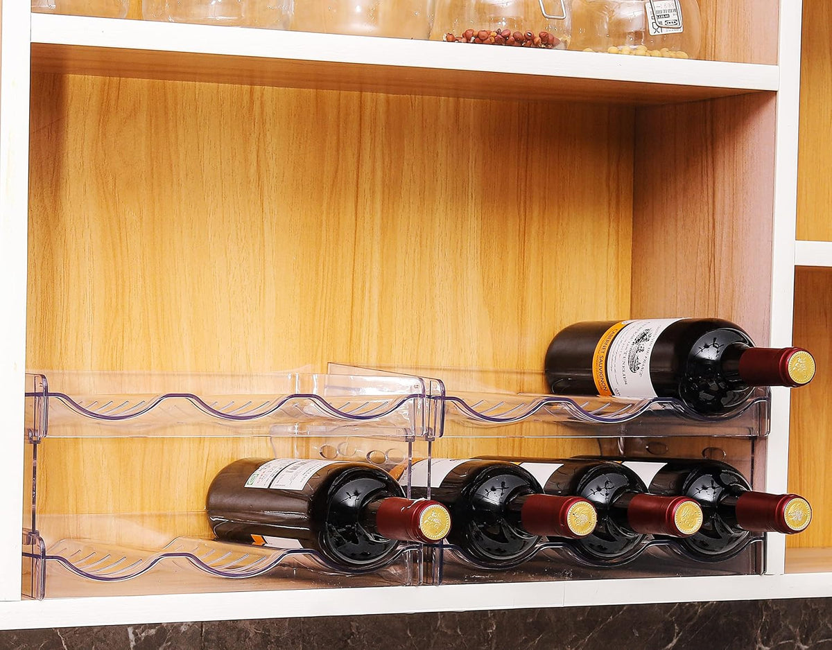 2 Pack Stackable Wine and Water Bottle Holder Free-Standing Fridge Wine Bottle Organizers Clear Plastic Water Bottle Holder for Cabinet,Refrigerator,Pantry,Kitchen Countertops,Holds 8 Bottles