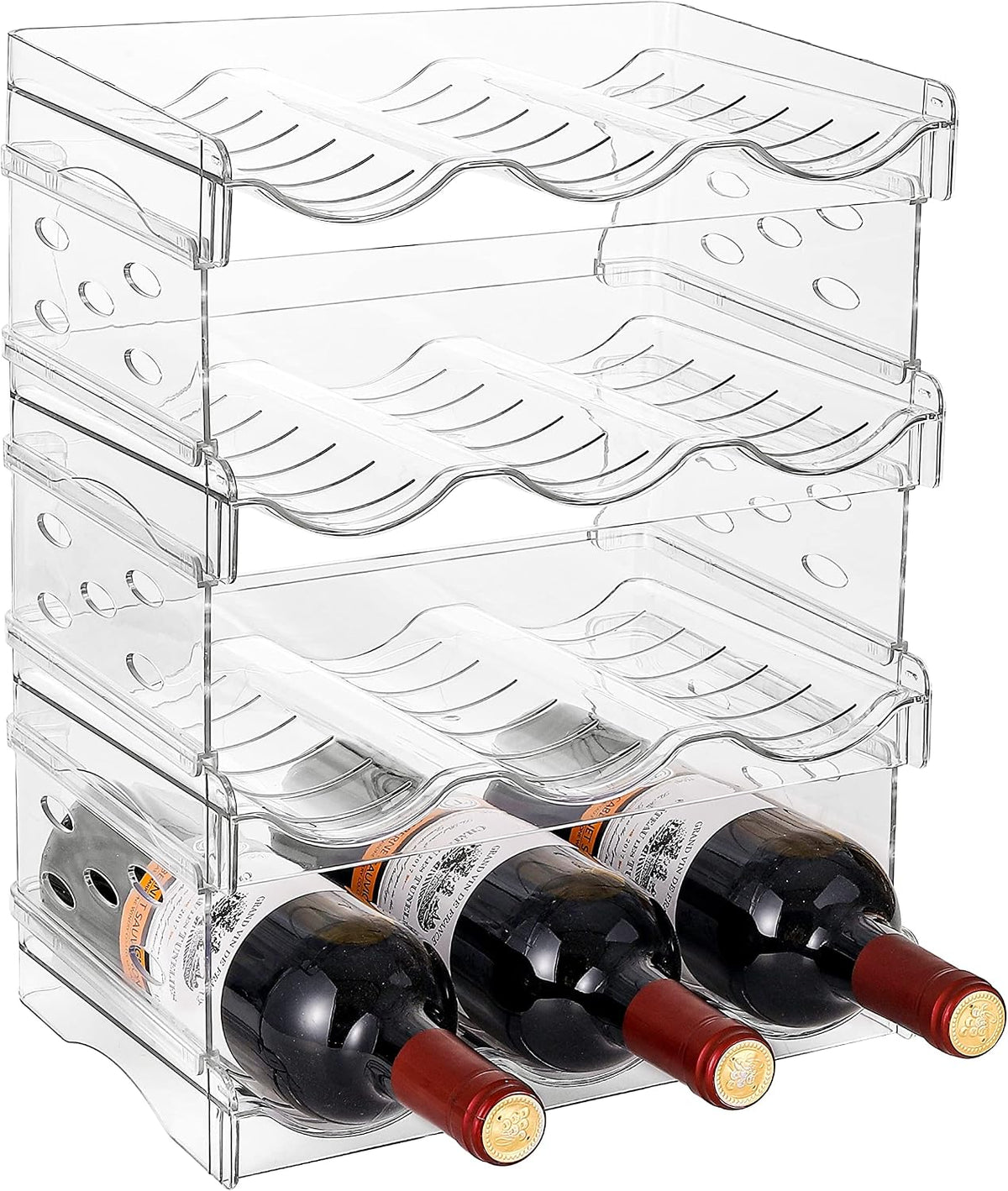 2 Pack Stackable Wine and Water Bottle Holder Free-Standing Fridge Wine Bottle Organizers Clear Plastic Water Bottle Holder for Cabinet,Refrigerator,Pantry,Kitchen Countertops,Holds 8 Bottles