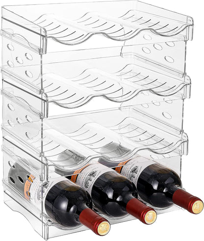2 Pack Stackable Wine and Water Bottle Holder Free-Standing Fridge Wine Bottle Organizers Clear Plastic Water Bottle Holder for Cabinet,Refrigerator,Pantry,Kitchen Countertops,Holds 8 Bottles