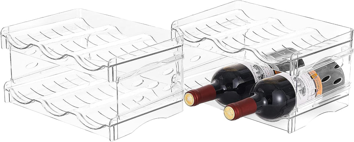 2 Pack Stackable Wine and Water Bottle Holder Free-Standing Fridge Wine Bottle Organizers Clear Plastic Water Bottle Holder for Cabinet,Refrigerator,Pantry,Kitchen Countertops,Holds 8 Bottles