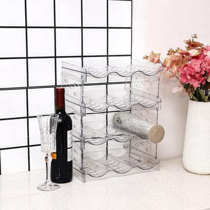 2 Pack Stackable Wine and Water Bottle Holder Free-Standing Fridge Wine Bottle Organizers Clear Plastic Water Bottle Holder for Cabinet,Refrigerator,Pantry,Kitchen Countertops,Holds 8 Bottles