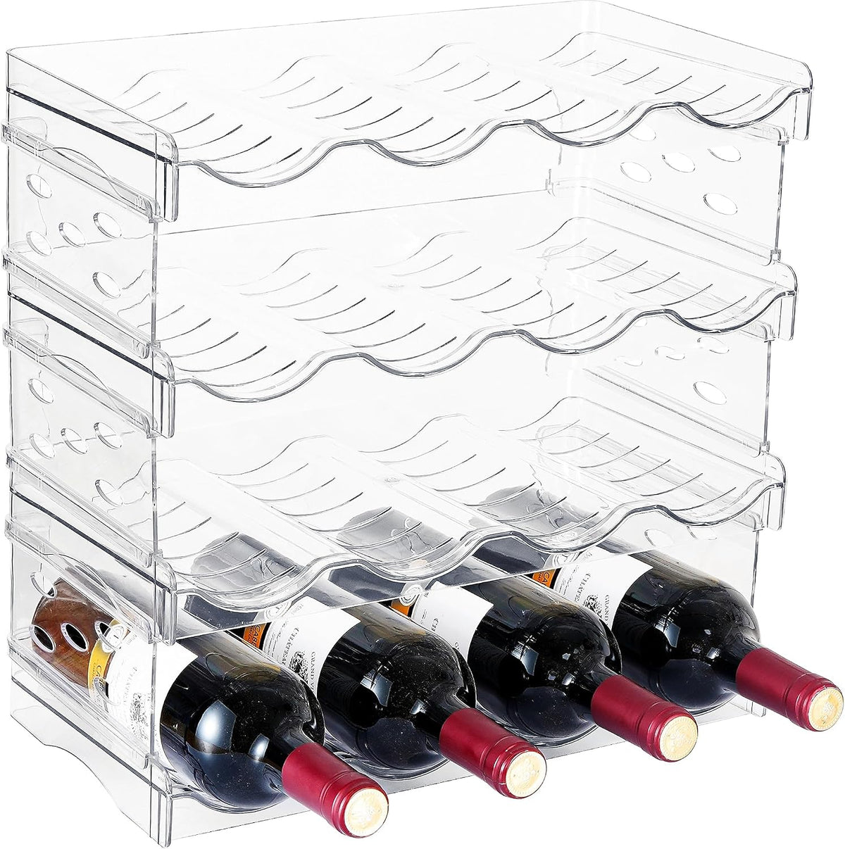 2 Pack Stackable Wine and Water Bottle Holder Free-Standing Fridge Wine Bottle Organizers Clear Plastic Water Bottle Holder for Cabinet,Refrigerator,Pantry,Kitchen Countertops,Holds 8 Bottles