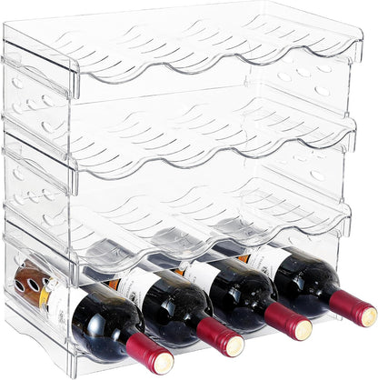 2 Pack Stackable Wine and Water Bottle Holder Free-Standing Fridge Wine Bottle Organizers Clear Plastic Water Bottle Holder for Cabinet,Refrigerator,Pantry,Kitchen Countertops,Holds 8 Bottles