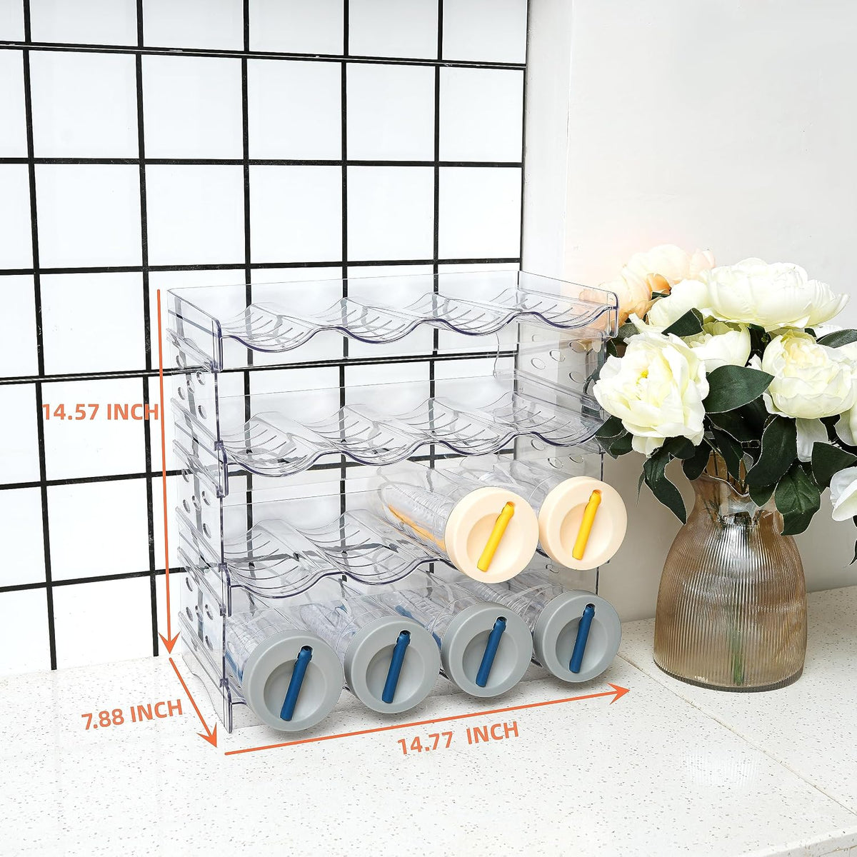 2 Pack Stackable Wine and Water Bottle Holder Free-Standing Fridge Wine Bottle Organizers Clear Plastic Water Bottle Holder for Cabinet,Refrigerator,Pantry,Kitchen Countertops,Holds 8 Bottles