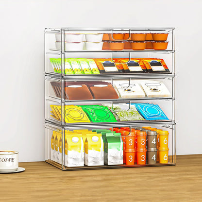caktraie 6-Pack Acrylic Stackable Storage Drawers for Vanity, Desk, Bath | 2 large & wide 13" drawers, Smooth-glide, stackable, clear body, dustproof, wipe clean, for makeup, pantry jars, under sink