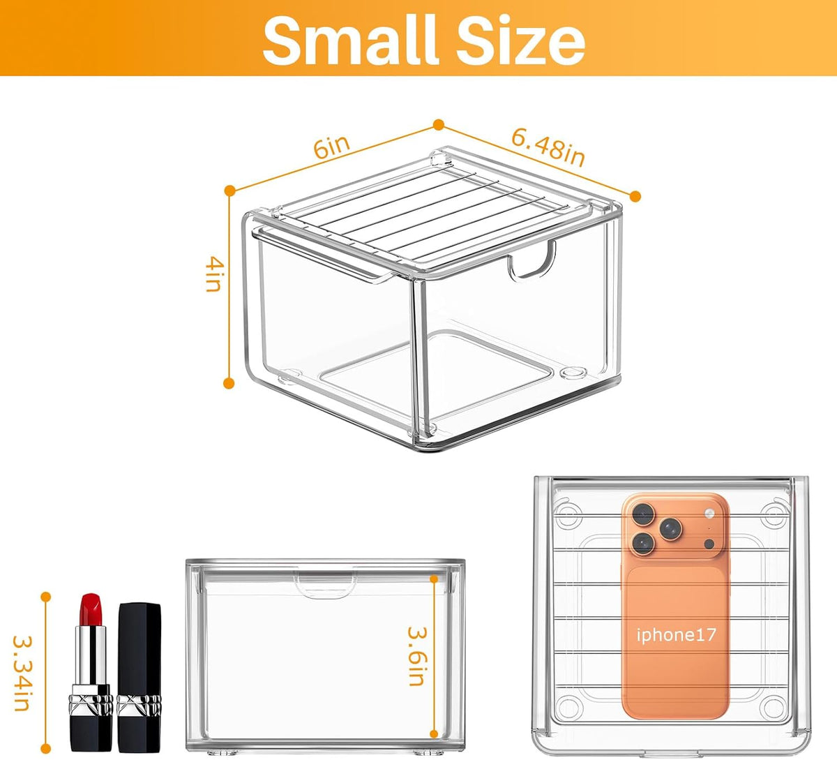 caktraie 6-Pack Acrylic Stackable Storage Drawers for Vanity, Desk, Bath | 2 large & wide 13" drawers, Smooth-glide, stackable, clear body, dustproof, wipe clean, for makeup, pantry jars, under sink