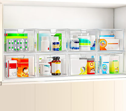 caktraie 6-Pack Acrylic Stackable Storage Drawers for Vanity, Desk, Bath | 2 large & wide 13" drawers, Smooth-glide, stackable, clear body, dustproof, wipe clean, for makeup, pantry jars, under sink