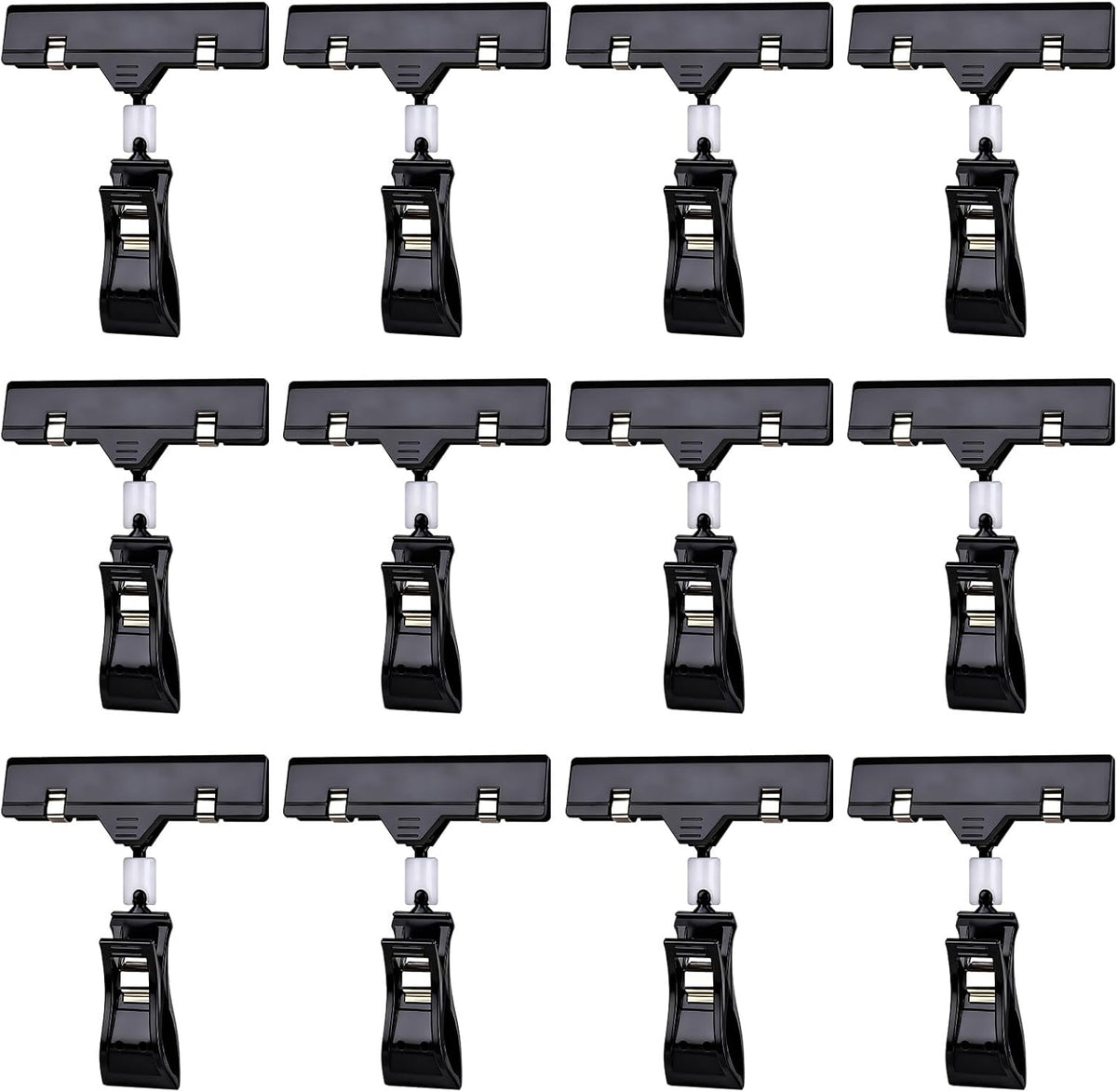 12 Pcs Clear Sign Holder Clips for Display, Rotatable Double Sided Clip, Plastic Price Rack Shelf Clips, Swivel Sign Clips for Sale Retail Display,Merchandising Pop Clips for Retail Rack, Baskets