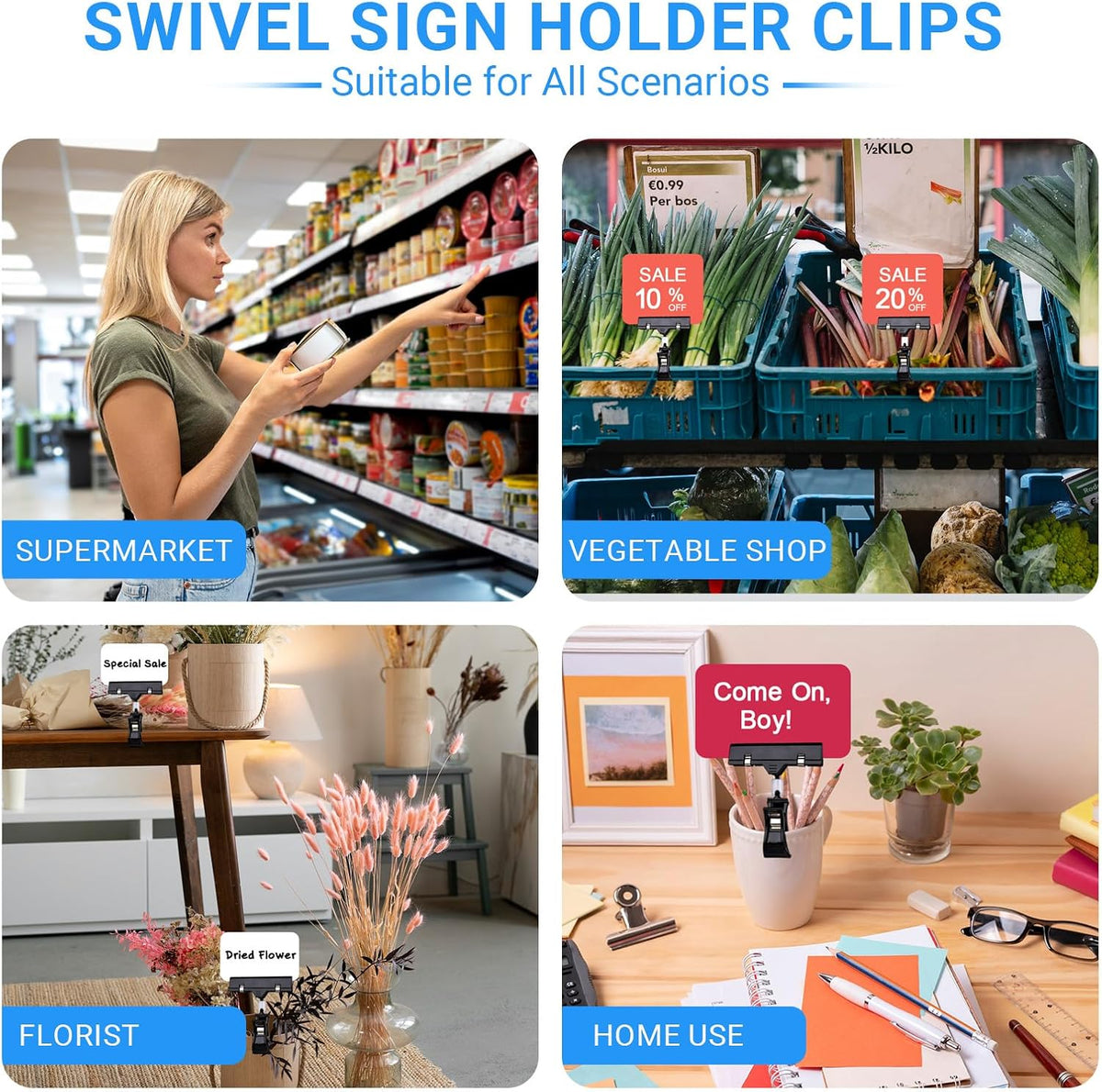 12 Pcs Clear Sign Holder Clips for Display, Rotatable Double Sided Clip, Plastic Price Rack Shelf Clips, Swivel Sign Clips for Sale Retail Display,Merchandising Pop Clips for Retail Rack, Baskets