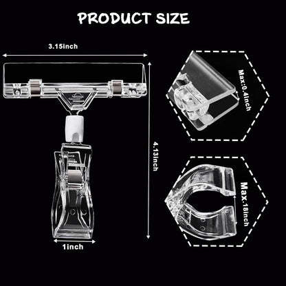 12 Pcs Clear Sign Holder Clips for Display, Rotatable Double Sided Clip, Plastic Price Rack Shelf Clips, Swivel Sign Clips for Sale Retail Display,Merchandising Pop Clips for Retail Rack, Baskets