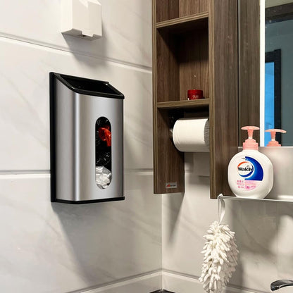 Plastic Bags Holder Grocery Dispenser for Kitchen Trash Bag Storage with Stainless Steel Front, Wall Mounted with Extra Wide Easy Access Openings