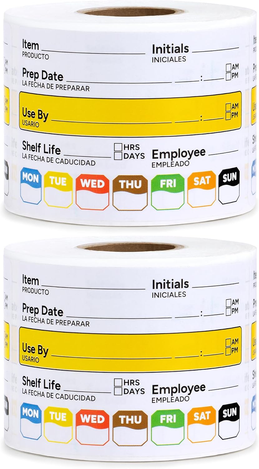 Restaurant Quality Shelf Life Food Rotation Labels Vinyl, 2” x 3” Self-Adhesive Removable Freezer Food Labels Stickers, Perfect for Reusable Containers, Food Date Sticker (Large, Count, 2)