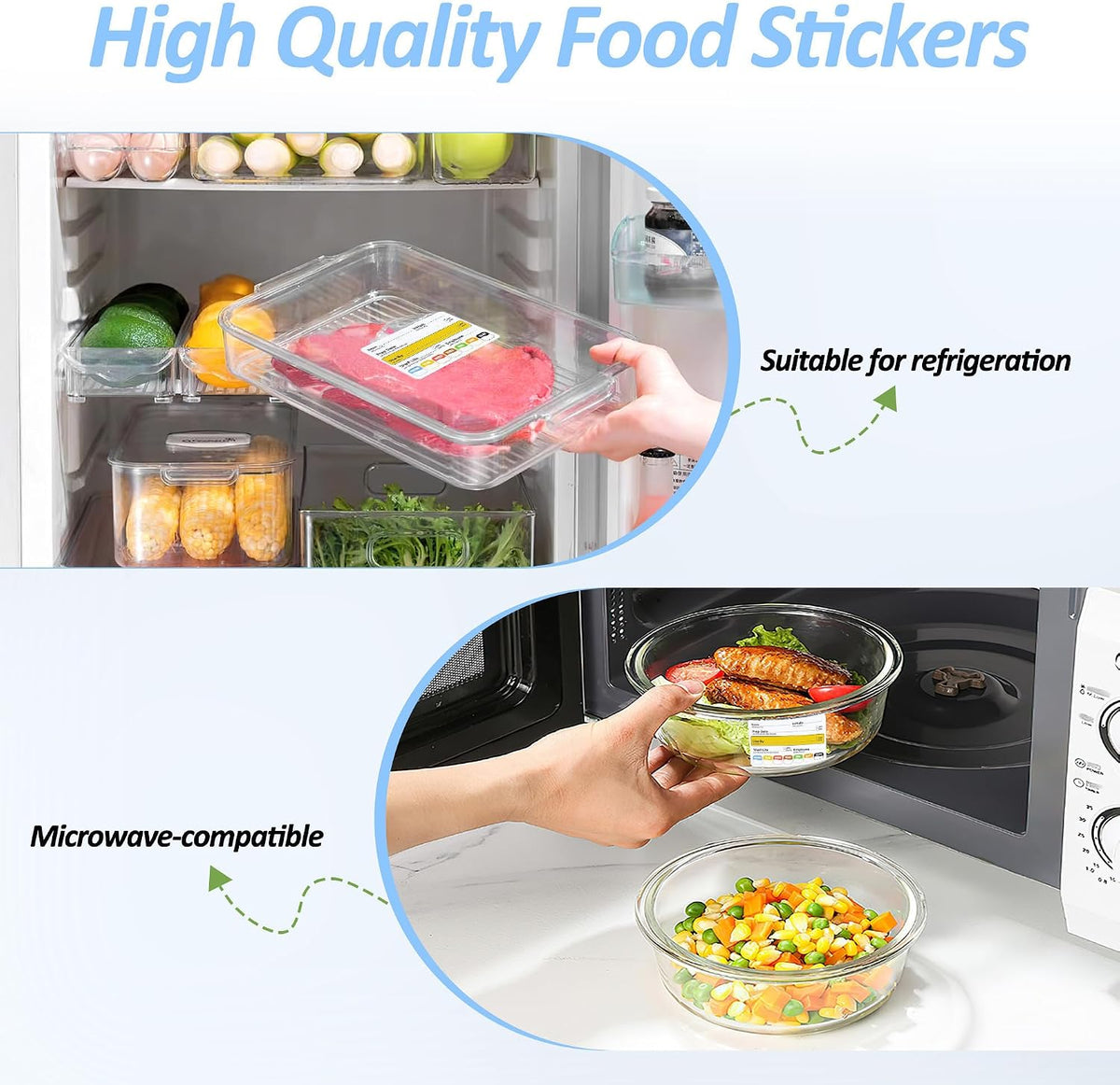 Restaurant Quality Shelf Life Food Rotation Labels Vinyl, 2” x 3” Self-Adhesive Removable Freezer Food Labels Stickers, Perfect for Reusable Containers, Food Date Sticker (Large, Count, 2)