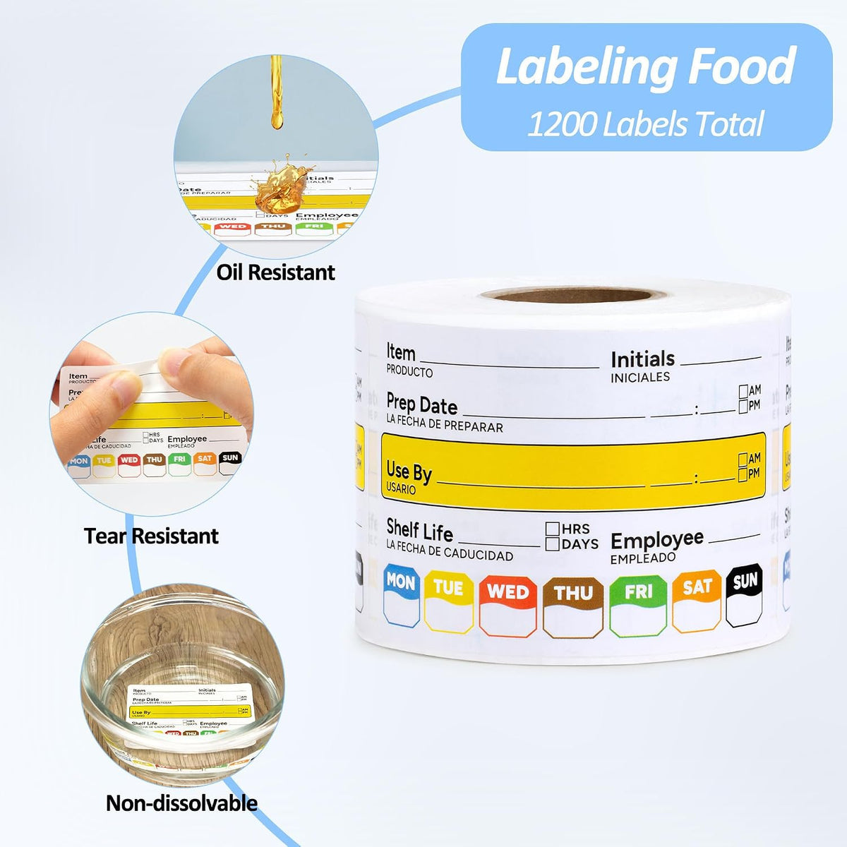 Restaurant Quality Shelf Life Food Rotation Labels Vinyl, 2” x 3” Self-Adhesive Removable Freezer Food Labels Stickers, Perfect for Reusable Containers, Food Date Sticker (Large, Count, 2)