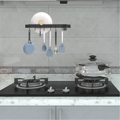 16in Wrought Iron Kitchen Hooks – 10-Hook Wall Mounted Utensil Hanger for Pots, Pans & Mugs – Heavy Duty Pan Hanger Rack for Kitchen Utensils, Black Finish
