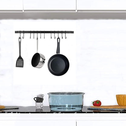 16in Wrought Iron Kitchen Hooks – 10-Hook Wall Mounted Utensil Hanger for Pots, Pans & Mugs – Heavy Duty Pan Hanger Rack for Kitchen Utensils, Black Finish