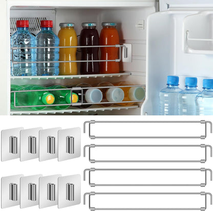 4 Pcs Rv Refrigerator Bars 12.44"-22.63" Adjustable Stainless Steel RV Fridge Tension Rods Refrigerator Accessories Extendable Food and Drink Stabilizers Prevent Messy Spills During Travel