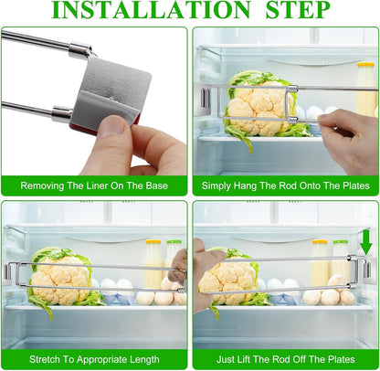 4 Pcs Rv Refrigerator Bars 12.44"-22.63" Adjustable Stainless Steel RV Fridge Tension Rods Refrigerator Accessories Extendable Food and Drink Stabilizers Prevent Messy Spills During Travel