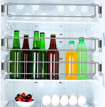 4 Pcs Rv Refrigerator Bars 12.44"-22.63" Adjustable Stainless Steel RV Fridge Tension Rods Refrigerator Accessories Extendable Food and Drink Stabilizers Prevent Messy Spills During Travel