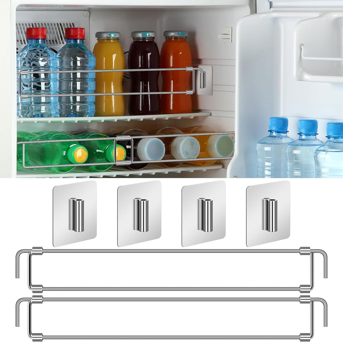 4 Pcs Rv Refrigerator Bars 12.44"-22.63" Adjustable Stainless Steel RV Fridge Tension Rods Refrigerator Accessories Extendable Food and Drink Stabilizers Prevent Messy Spills During Travel