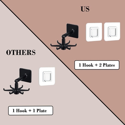 Hanging Utensil Holder Hooks Kitchen Utensil Hanger Wall Mount 360 Degrees Rotating Folding Hook Self Adhesive Hook Utensil Rack with 6 Hooks for Kitchen Bathroom Cabinet (4 Black)